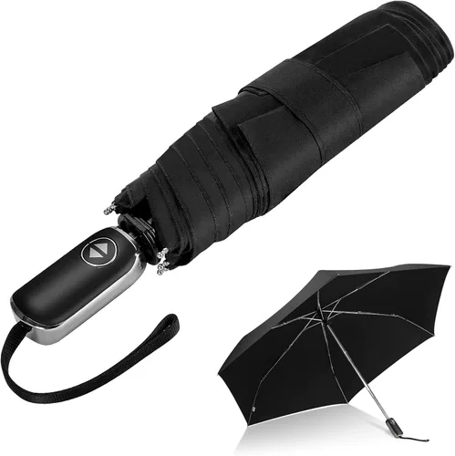 Vista 81 de LEAGERA Paraguas de viaje compacto para bolso, mango plano, impermeable para lluvia ligera