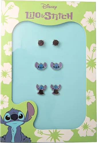 Vista 6 de Disney Lilo and Stitch - Juego de aretes de moda, 3 pares, aretes de tuerca, Metal, Circonia cúbica