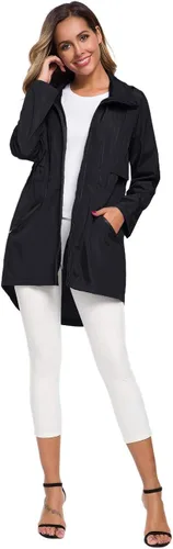 Vista 5 de Avoogue Impermeable largo para mujer con capucha para exteriores, ligera, rompevientos impermeable