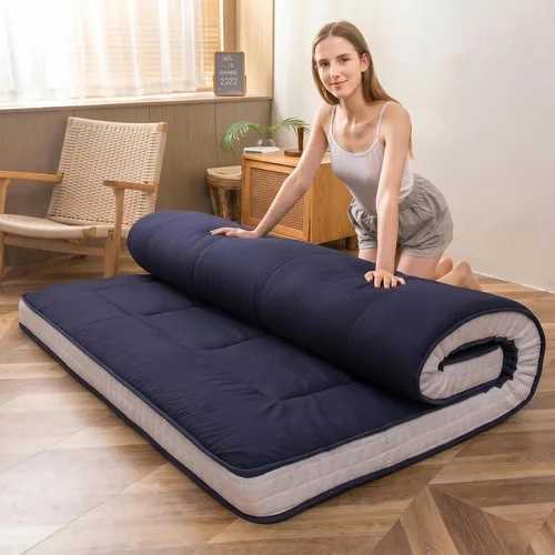 Vista 10 de MAXYOYO Colchón de suelo tipo futón japonés, cubrecolchón extra grueso para cama individual, enrollable, plegable, esterilla única, patrón de Negro