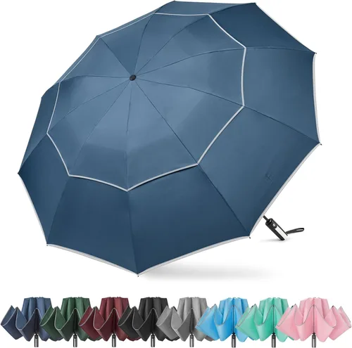 Vista 16 de G4Free 54/62 Inch Windproof Inverted Umbrella with Reflective Stripe Large Compact Reverse Golf Umbrella for Rain 10 Ribs Double Canopy Travel