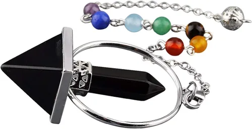 Vista 2 de TUMBEELLUWA Cristal curativo Cuarzo 7 Chakra Péndulo Dowsing Piedra Reiki