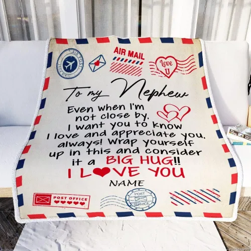 Vista 2 de Manta personalizada con texto en inglés «To My Nephew from Aunt Uncle Auntie I Love You Hugs» (texto en inglés) con texto en inglés «To My Nephew»