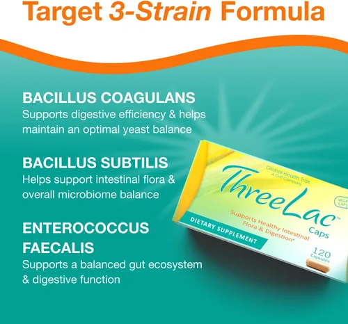 Vista 5 de Global Health Trax GHT - Cápsulas probióticas ThreeLac, 120 unidades, apoyo digestivo integral para hombres, mujeres y niños, sistema inmunológico