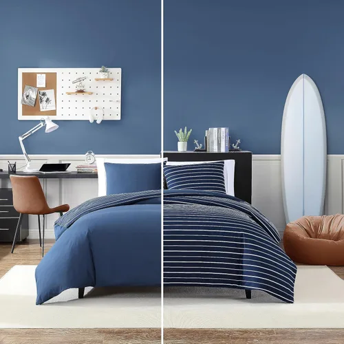 Vista 5 de Nautica - Juego de funda de edredón tamaño individual, ropa de cama de microfibra suave reversible con funda a juego, decoración del hogar sólida