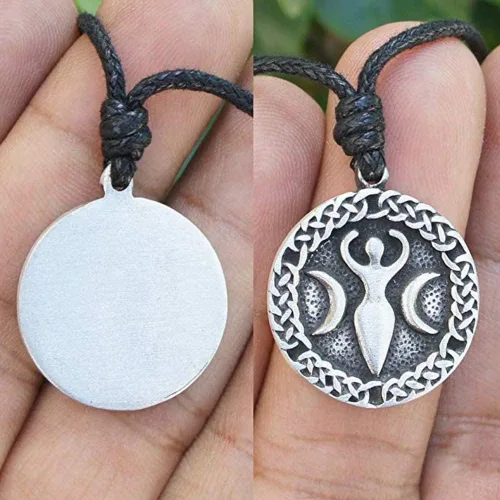 Vista 6 de Deidad Lunar Selene Artemis Luna Diosa Celta Magia Pagana Wicca Joyería Wicca Collar Colgante de Peltre Dinero de la fortuna Amuleto Protección