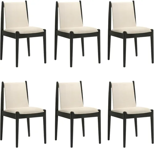Vista 10 de DUOMAY Juego de 2 sillas de comedor modernas tapizadas de lino beige, sillas de madera sin brazos con cojín de asiento acolchado y marco resistente