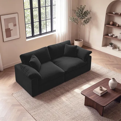 Vista 27 de Sofá modular modular con asiento profundo extra cómodo, sofás modernos negros para sala de estar, apartamento, oficina, espacio pequeño
