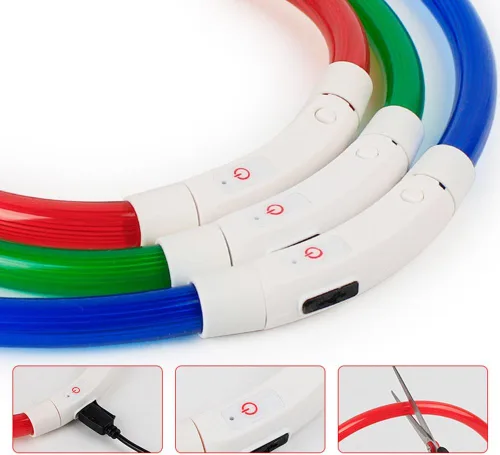 Vista 6 de Recargable LED Noche Intermitente Luminoso USB Carga Mascota Perro Cachorro Cuello Collar Azul 13.8 in