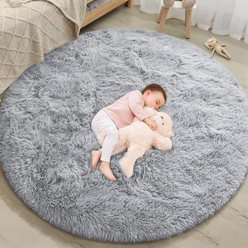 Vista 113 de EVOIONOS Alfombra Redonda Negra para Dormitorio, 4x4 Pies Alfombra de Área Circular Suave y Esponjosa para Sala de Estar, Alfombra Circular de Felpa