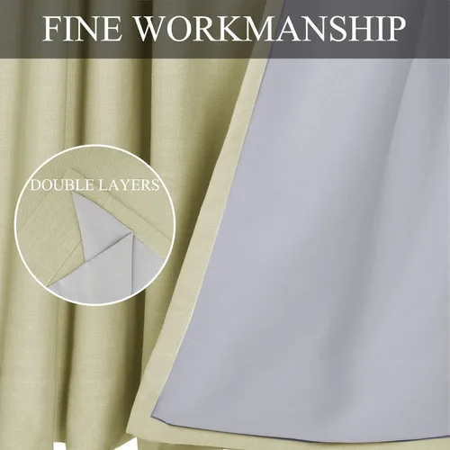 Vista 8 de Fcosie Cortinas plisadas de 50 pulgadas de ancho x 63 pulgadas de largo, cortinas opacas de lino sintético con forro opaco, paneles de cortina