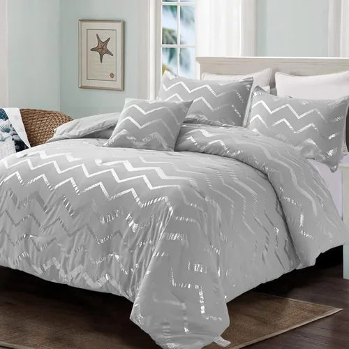 Vista 10 de Menghomeus Juego de edredón azul/plateado tamaño Twin/Twin XL, estampado metálico con purpurina, edredón de cama bonito y brillante, juegos de ropa