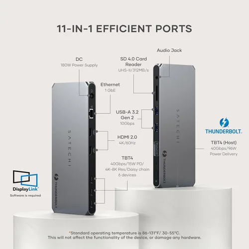 Vista 2 de Satechi Dock Thunderbolt 4 Carga de 100W, Monitor Dual HDMI 4K/60Hz, Transferencia de Datos 40Gbps, 2 USB-A 3.2, Ethernet, Dock Thunderbolt 4
