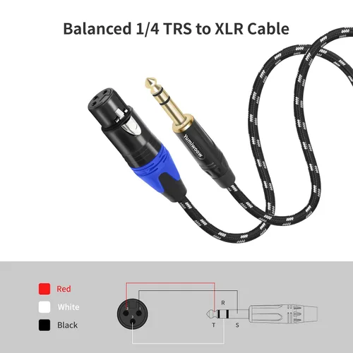 Vista 3 de Cable XLR de 1/4 de pulgada a XLR, trenzado de nailon resistente, enchufe chapado en oro, cable de conexión TRS equilibrado de 1/4 pulgadas a XLR