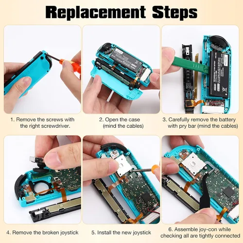 Vista 5 de MoKo Joycon Joystick de repuesto, 24 piezas, kit de reparación Joycon, 4 unidades de palillos analógicos 3D para Nintendo Switch OLED 2021Switch