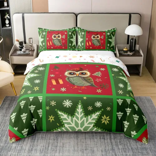 Vista 12 de Funda de edredón de árbol de Navidad 100% algodón natural, juego de ropa de cama de copos de nieve de Navidad para niños y niñas, funda de edredón