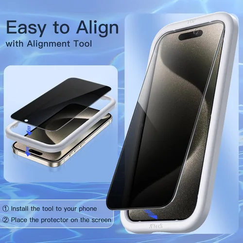 Vista 5 de JETech Protector de pantalla de privacidad para iPhone 15 Pro Max de 6,7 pulgadas, película de vidrio templado anti espía con herramienta de fácil