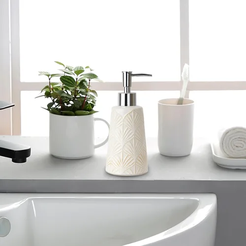 Vista 2 de Dispensador de jabón de cerámica blanca con bomba para baño, cocina, fregadero, encimera, decoración bohemia moderna