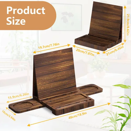 Vista 7 de Soporte triangular para libros, valet de lectura de rincón de libros de madera, soporte para libros con tazas, vasos y soporte para bolígrafo
