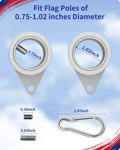 Vista 2 de Paquete de 2 anillos de poste de bandera de aleación de aluminio, anillos de montaje de bandera giratorios de 360 grados, kit de poste de bandera