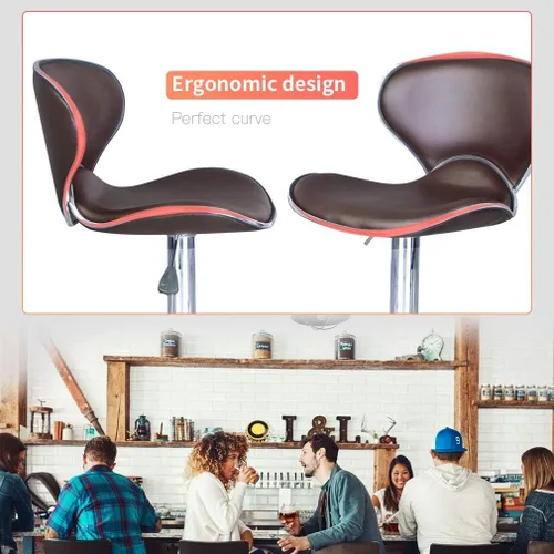 Vista 4 de BestOffice Juego de 2 taburetes de bar Silla giratoria hidráulica moderna de cuero PU (marrón)