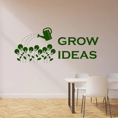 Vista 2 de Grow Ideas - Calcomanía de pared de vinilo para oficina, letras inspiradoras para la escuela, la sala de negocios, el aula, bombillas inspiradoras