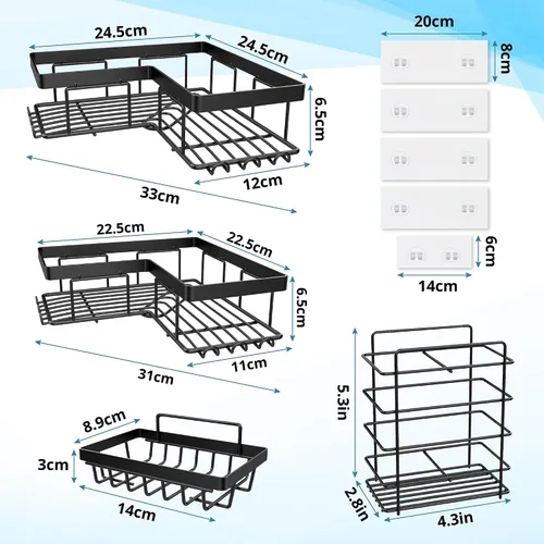 Vista 2 de Organizador de ducha esquinero, paquete de 4 organizadores de baño con soporte para jabón, soporte para cepillos y 12 ganchos, estantes de ducha