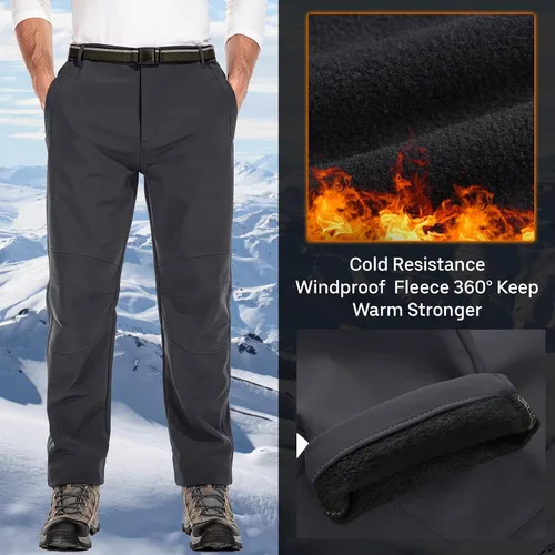 Vista 3 de Jessie Kidden Pantalones de senderismo impermeables para hombre, para exteriores, nieve, esquí, pesca, forro polar, aislados, pantalones de invierno