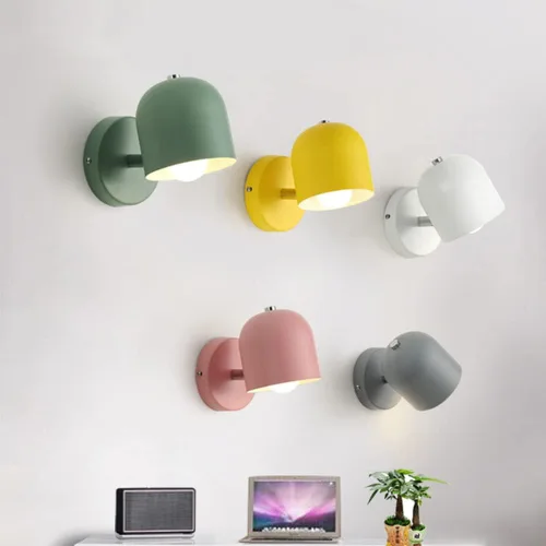 Vista 2 de LITFAD Lámpara de pared de cúpula moderna simplicidad macarrón de metal macarrón iluminación de pared LED para mesita de noche, sala de estar, Gris