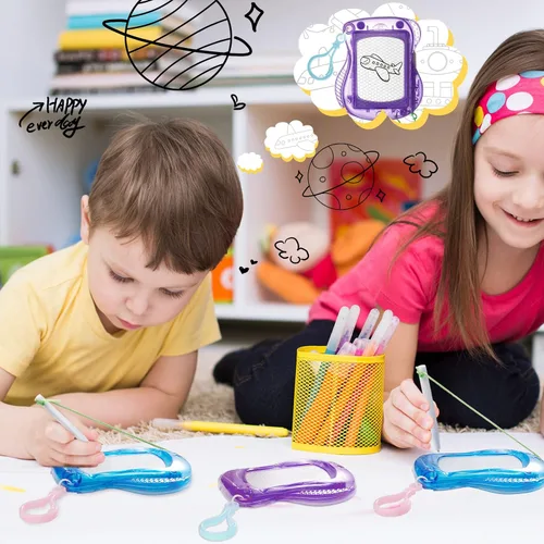 Vista 5 de Paquete de 24 mini tableros magnéticos de dibujo para niños, bloc de escritura borrable, mochila, llavero, tablero de dibujo para regalos de fiesta