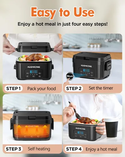 Vista 4 de Hugmazing Fiambrera Eléctrica Inalámbrica para Adultos, Hombres y Mujeres – Calentador de Alimentos Recargable con Autocalentamiento con Contenedor