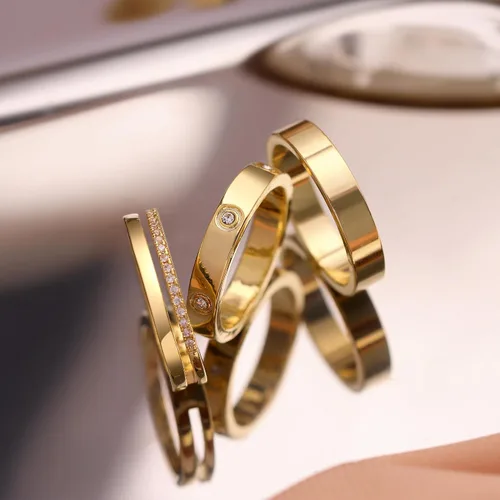 Vista 6 de GIEOGOCN Anillos de oro para mujer que no se deslustra, delicados anillos apilables chapados en oro de 14 quilates para mujeres, adolescentes