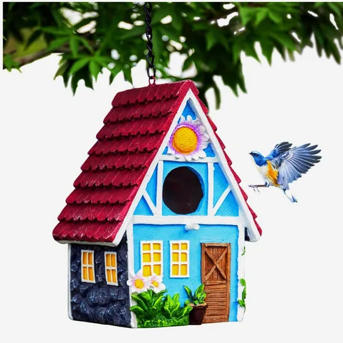 Vista 8 de Casa para pájaros de jardín para exteriores, colgar al aire libre, campestre, lindas casas de pájaros para pinzones de Wren, colibrí, árbol