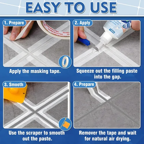 Vista 5 de Kit de Reparación de Lechada para Azulejos, 2 Paquetes de Lechada de Secado Rápido para Baño, Cocina, Ducha, Triple Uso Versátil con Sellador