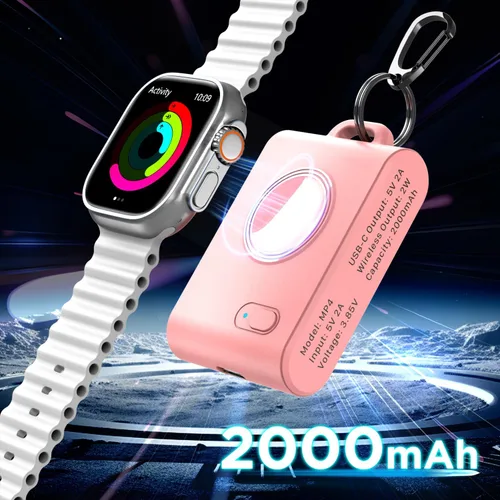 Vista 4 de Paquete de 2 llaveros portátiles inalámbricos magnéticos para iWatch, mini banco de energía de 2000 mAh, cargador de reloj inteligente de viaje