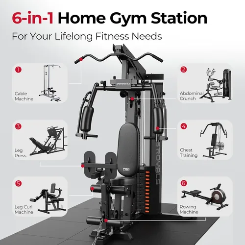 Vista 2 de Sportsroyals Equipo de gimnasio en casa, pila de peso de 150 libras, máquina de entrenamiento de cuerpo completo con sistema de polea