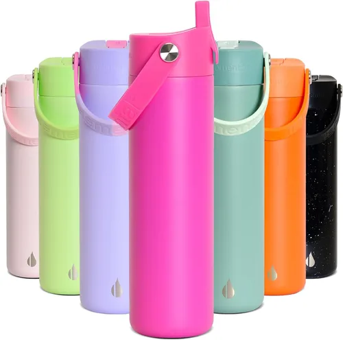 Vista 20 de Elemental Botella de agua aislada de 24 onzas con popote, botellas de agua con núcleo de acero inoxidable 100% a prueba de fugas para viajes, Beige
