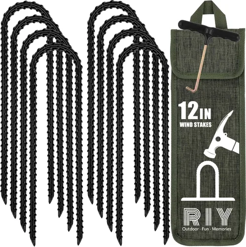 Vista 12 de Estacas de anclaje para trampolín RIY de servicio pesado para vientos fuertes, estacas de tienda de campaña de 12 pulgadas, anclaje de piso