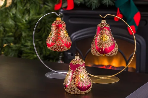 Vista 3 de Adorno de campana de Navidad de vidrio soplado de 4 pulgadas (estrella de fuego)
