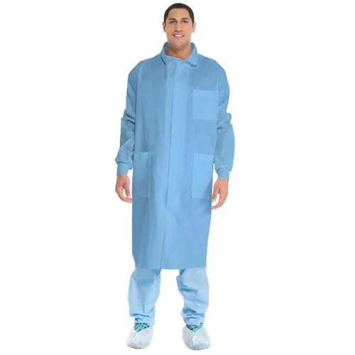 Vista 2 de Kimtech - Abrigos de laboratorio con certificación A8 con puños de punto + protección adicional (10049), tela protectora de 3 capas SMS, ventilación