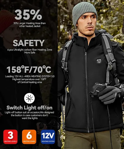 Vista 2 de Men's Heated Jacket with Detachable Hood, Waterproof Winter Outdoor Heating Jackets for Men (Battery Pack Included)