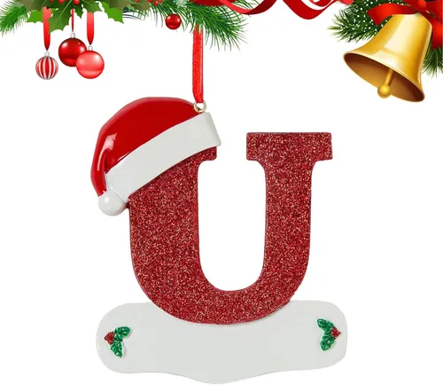 Vista 25 de Adornos de Navidad personalizados de 26 letras, mesa de decoración navideña para interiores (A)