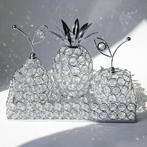 Vista 9 de Elegantes bandejas decorativas y juego de 4 piezas de frutas de cristal, soporte para velas de té de cristal, centros de mesa de boda