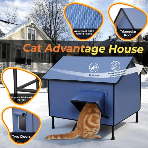 Vista 2 de Casa climatizada para gatos al aire libre - Casas y condominios para gatos Kokopro con almohadilla térmica, casas para gatos con calefacción, 100%