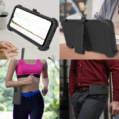 Vista 6 de Funda compatible con Samsung Galaxy A03s, con clip para cinturón, resistente, a prueba de golpes, protección de cuerpo completo para teléfono Negro