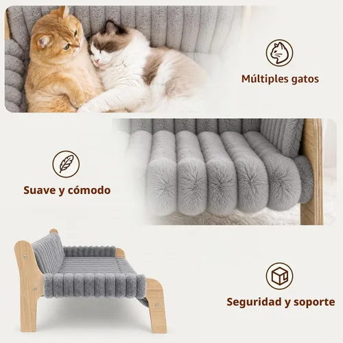 Vista 7 de Jiupety Sofá elevado para gatos de interior Sofá de madera para gatos para Gris