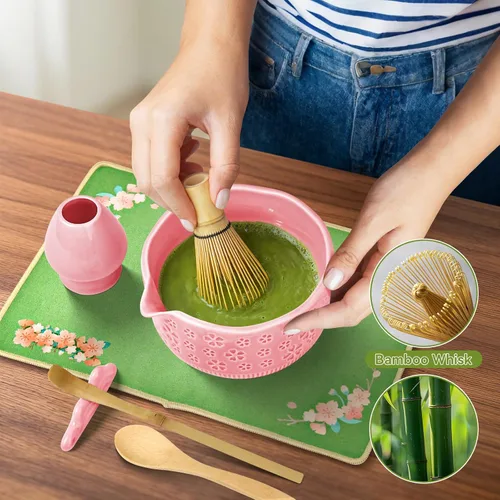 Vista 9 de Juego de batidor de matcha, kit de 7 piezas de fabricación de matcha con cuenco matcha, batidor y soporte de matcha, cuchara de bambú, soporte