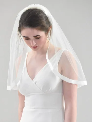Vista 4 de HEREAD Novia velo de novia corto codo longitud nupcial tul accesorios para el pelo con peine y borde de cinta