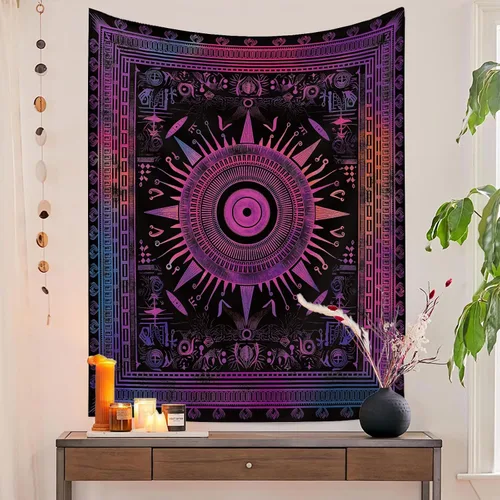 Vista 2 de Tapzen Tapiz de sol hippie chakra celestial mandala para dormitorio, estético, vertical, para colgar en la pared, astrología, espiritual, tapiz