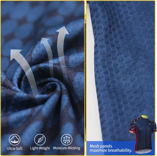 Vista 3 de ARSUXEO Camiseta de ciclismo de manga corta para hombre, camiseta de ciclismo de montaña MTB con bolsillos con cremallera reflectante